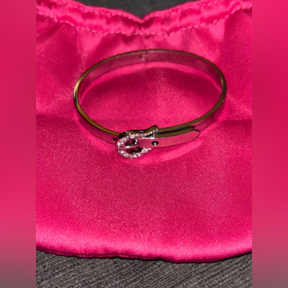 Juicy Couture Jewelry - Vintage Y2K Juicy Couture Silver/Crystal Belt Buckle Adjustable Bangle Bracelet
